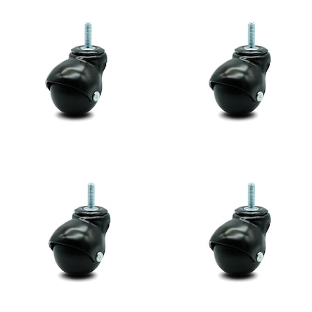 Service Caster 2 Inch Gloss Black Hooded 5/16 Inch Threaded Stem Ball Caster SCC, 4PK SCC-TS01S20-POS-GB-516-4